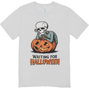 Waiting For Halloween Skeleton Pumpkin Halloween T-shirt| Hanes softstyle Unisex